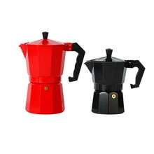 3/6 杯意大利摩卡壶，附赠 2 个清洁刷和 2 个咖啡勺 - 炉灶式意式咖啡壶，耐用铸铝咖啡壶，适合家庭和露营使用（意式浓缩咖啡/卡布奇诺/拿铁） - 紅色 - 查看 1