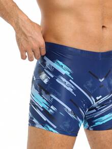 新款时尚印花男士泳裤，速干沙滩泳装，运动游泳短裤，避免尴尬 - 藍色 - 查看 7