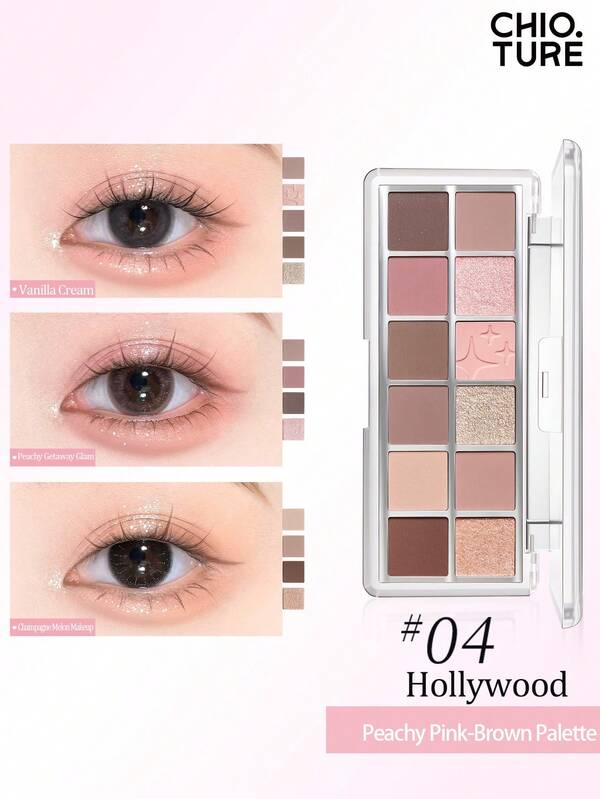 CHIOTURE Paleta de 12 colores de sombras de ojos, altamente pigmentada, de larga duración, fácil de mezclar, con tonos neutros terrosos, tonos morados y azules, acabados brillantes y mates, adecuada para principiantes y maquillaje diario