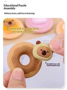 Capybara Donut Shaped Erasers, Cute Cartoon Design, Clean, Minimal Waste, Student Encouragement Small Gift Stationery, Classroom Reward Supplies - Multicolor - View 8