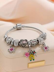 Vibrant Chic Charm Bracelet - Multicolor Hollow Star & Cherry Blossom Accents, Adjustable DIY Snake Chain With U-Shaped Airplane, Swan Beads For Everyday, Vacation, And Boho Chic Wear - Perfect Accessory For Travel, Adventure, And Fashion Enthusiasts - 彩色 - 查看 4