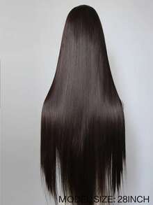 180%密度高温丝蕾丝前假发 - 男女通用成人基础直发合成纤维假发，预先拔毛的13x4蕾丝区域，耐热长巧克力棕色假发 - 彩色 - 查看 10