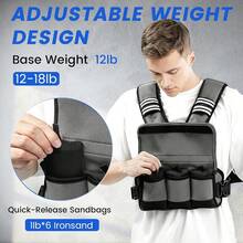 Chaleco con peso ajustable para mujer y hombre, 6-12 libras/12-8 libras/20-32 libras con 6 pesos de arena de hierro para entrenamiento de fuerza, rucking, correr, caminar, entrenamiento físico - Gris - Ver 4