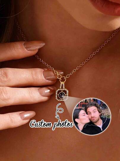 Customized Personalized Projection Photo Necklace, Couples Photo, Family Photo, Projection Jewelry, Personalized Memorial Photo Gift, Best Friend Gift, Birthday Gift, Suitable For Couples, Wedding Anniversary, Simple And Fashionable, Versatile
