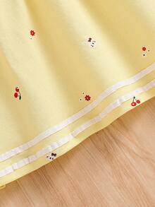 女童印花Polo领短袖休闲连衣裙，夏季 - 黃色 - 查看 6