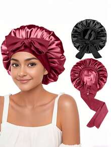 1 chiếc mũ ngủ lụa dành cho nữ, cỡ lớn, có dây thun điều chỉnh được, phù hợp với tóc xoăn hoặc tóc tết. - Nhiều màu - Xem 11