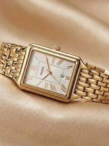 Fossil 女士石英三针腕表，时尚女士腕表，方形系列，不锈钢表壳，水晶玻璃表盘，直径 26 毫米，适合日常佩戴 - 金色 - 查看 5