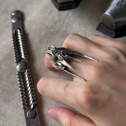 Anillo de dragón con cuernos largos de estilo punk, anillo de dragón mítico genial para el dedo, accesorio de joyería para fiestas