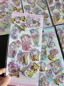Cute Gold Border Shiny Candy Rocking Stickers For Children's Exchange Stickers - Multicolor - View 4