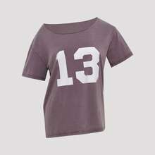 Women's Asymmetric Collar Numeric Print Knit Fabric T-Shirt, Suitable For Casual, Home, And Street Wear - Mauve Purple - View 7