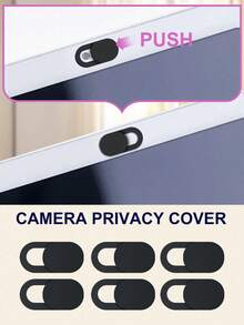 6pcs Camera Cover Slide, Privacy Protection Sticker For Smartphone, Laptop, Tablet, PC, Camera Lens - Adhesive, And Stylish - Black - View 3