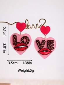 Pink Snail 1 Pair Creative Red Lip & Heart Acrylic Drop Dangle Earrings, Funny Statement Earrings For Women, Girls, Suitable For Valentine's Day, Summer, Winter, Vacation, Holiday, Beach Party, Gifts For Her, Couples - Red Lips and a Heart - View 4