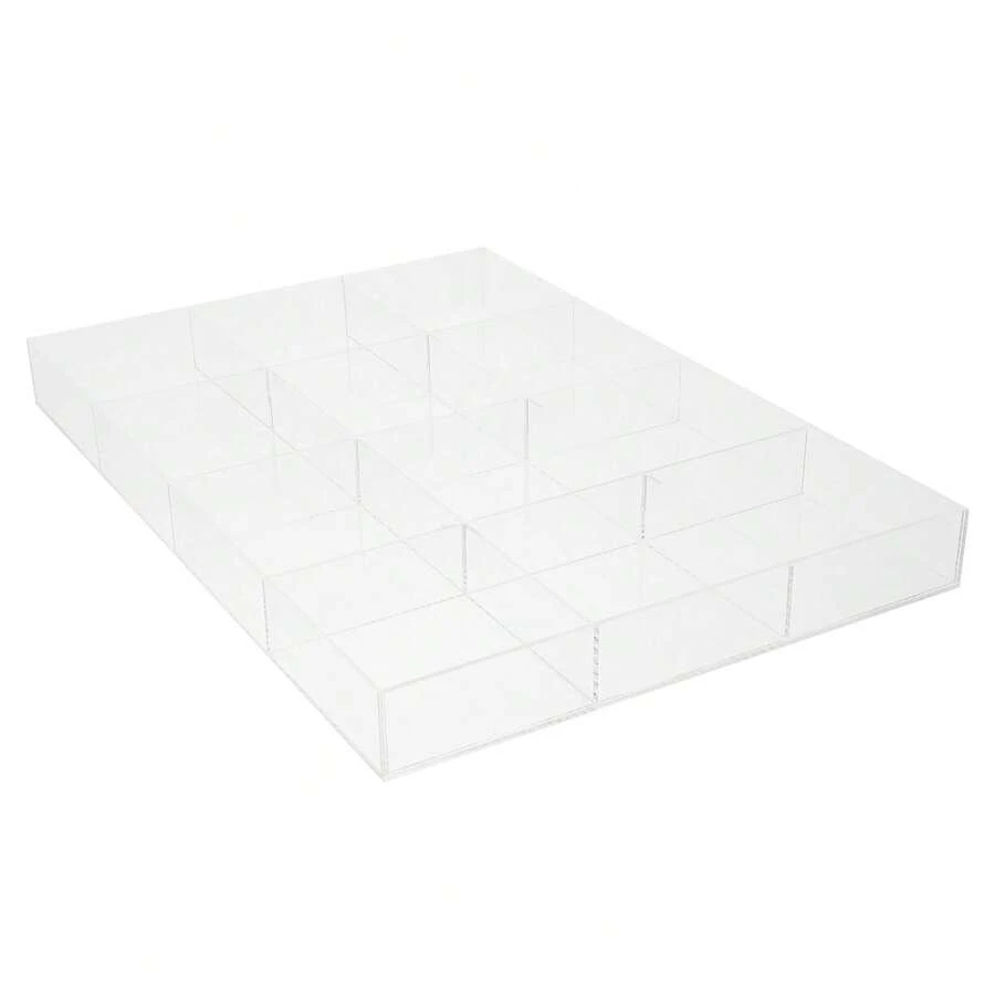 亚克力首饰收纳托盘，12格设计，首饰整理展示盒，适用于梳妆台，可收纳戒指、项链、耳环等首饰 - 無色 - 查看 1