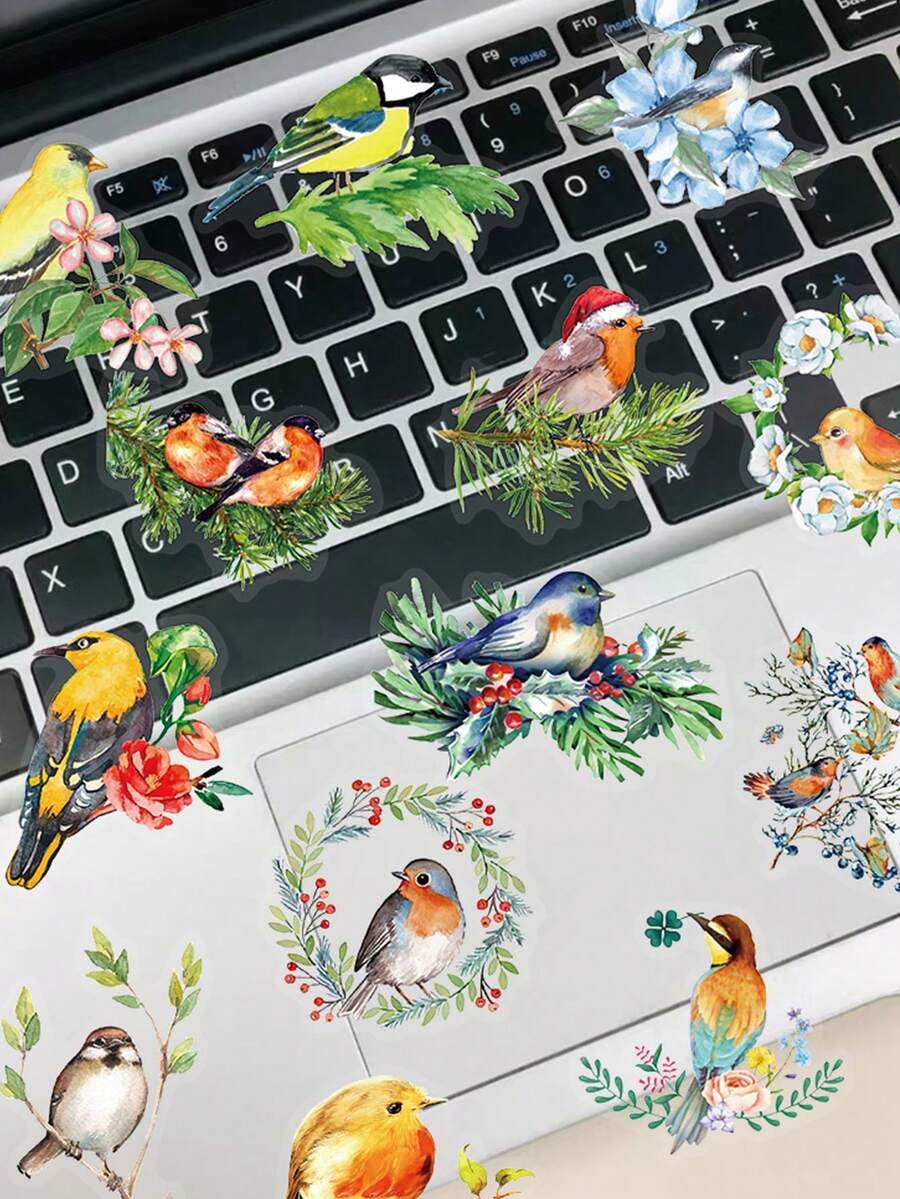 50/150/250/500张水彩鸟涂鸦贴纸，适用于装饰日记本、手账、剪贴簿、计划本、笔记本、笔记本电脑、手机、平板电脑、吉他等。 - 花鳥 - 查看 1