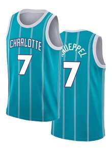 Men's Embroidered Basketball Jersey 7 Green Casual Sleeveless Vest V-Neck T-Shirt Party Sports Top - Green - View 1