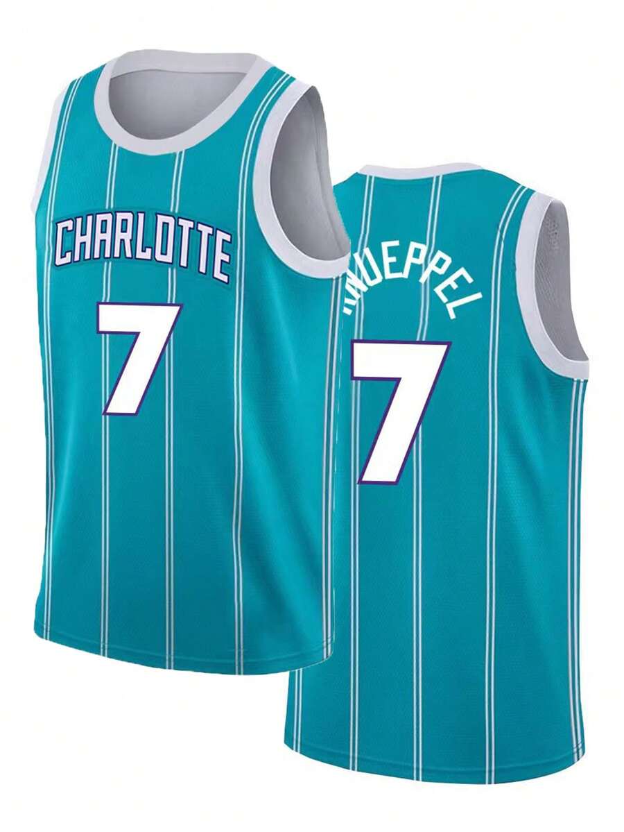 Men's Embroidered Basketball Jersey 7 Green Casual Sleeveless Vest V-Neck T-Shirt Party Sports Top - Green - View 1