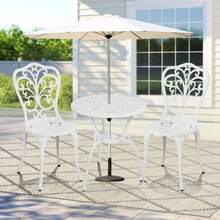 3PCS Patio Bistro Dining Furniture Set Iron Table Chairs For In/Outdoor Garden - White - Butterfly Flower - 查看 1