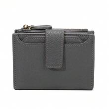 PU レザージッパーコインカードケース一体型 ミニマルスキミング防止 新作レディースウォレット - グレー - チェックする 1