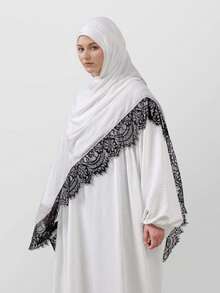 1 Stück Mitternachts-Spitze Modal Hidschab Schal, Boho Muslimische Frauen leichter Viskose Voile Schal, modischer Kopftuch geeignet für den täglichen Gebrauch und alle Jahreszeiten - Verschiedenfarbig - Übersicht 11