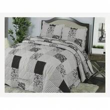 3pcs Luxury Patchwork Reversible Bedspread Quilted Throw Printed Bedding Set Double & King Soft And Breathable - Luciana Grey Silver - View 2