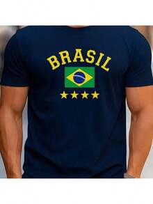 Men's T-Shirt Brazil National Team Retro Tetra Shirt 100% Cotton New Release Basic Brazil Casual World Cup - Màu xanh hải quân - Xem 2