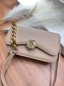 Medium-Sized Plastic Flower-Shaped Bag With Hardware. - Khaki - View 1