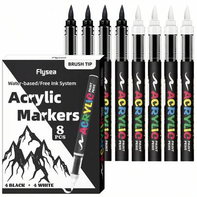 Acrylic Paint Marker Pen Set, Automatic Ink Control Acrylic Pigment Markers, Acrylic Felt Tip Pens, Acrylic Felt For Coloring, Alcohol Markers, Art Supplies, Student Learning School Studio Supplies, Fluorescent Highlighters, Suitable For Rock Painting, Canvas, Fabric, Stone, Wood, Glass, Paper, Plastic, DIY Crafts, Back To School Supplies, Student Gift