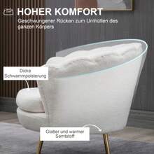 Reclining Shell-Shaped Armchair With Metal Legs, Polar-Look Dressing Chair, For Bedroom Or Living Room, White - White - View 5