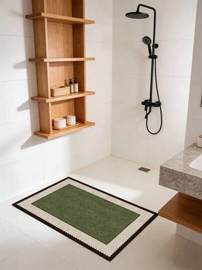 1pc Spring Green Bathroom Mat, Modern Minimalist Design, Rubber Anti-Slip Backing, Absorbent & Stain Resistant, Indoor Decor, Suitable For Bathroom, Kitchen, And Entryway