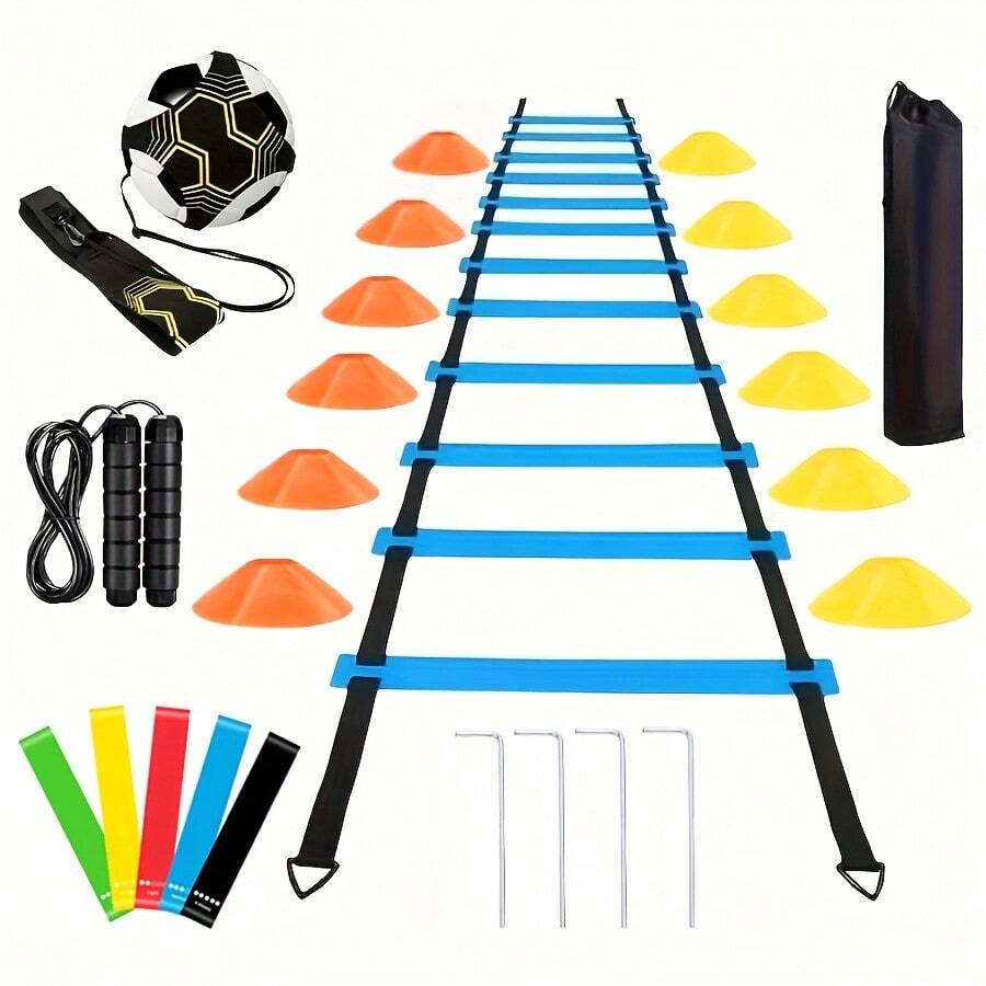 Agility Training Set, And Basketball Training Equipment, Including Agility Ladder, Dribbling Belt, Cones, Ground Nails, Resistance Bands, Jump Rope