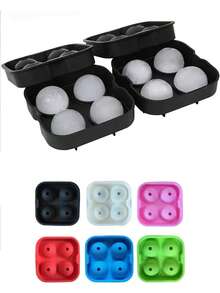 四格冰球模具，四格冰块托盘，带盖威士忌冰模，可重复使用硅胶冰块托盘，创意速冻冰块模具 - 彩色 - 查看 1