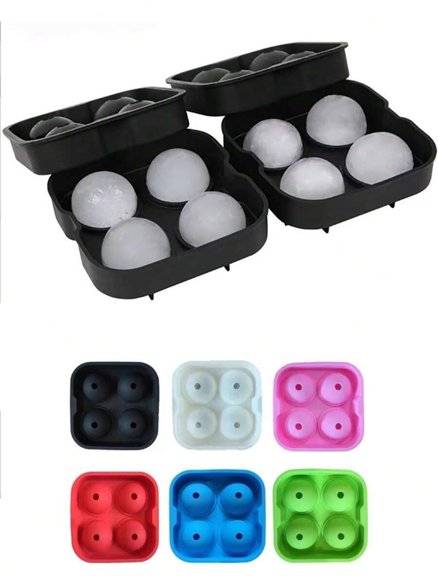 四格冰球模具，四格冰块托盘，带盖威士忌冰模，可重复使用硅胶冰块托盘，创意速冻冰块模具 - 彩色 - 查看 1