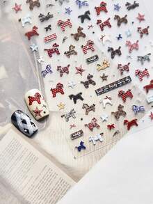 1张DIY浮雕美甲贴纸，甜美酷炫美甲贴纸，现代简约布艺，小马贴纸，马年贴纸 - 彩色 - 查看 5