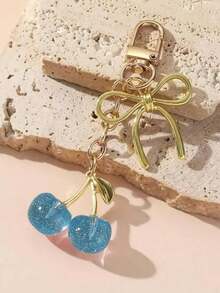 1pc Unisex Cherry Keychain, Fashionable Bow Pendant, Luxury Style Delicate Bag Charm - Multicolor - View 1