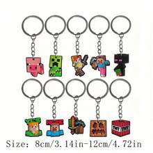 1/5/10个装像素大战像素网格主题生日派对礼物软PVC钥匙扣，包含史蒂夫、艾利克斯、苦力怕角色钥匙扣，可作背包装饰、汽车挂饰、背包吊坠，适合生日、节日、万圣节、圣诞节、周年纪念日礼物 - 彩色 - 查看 1