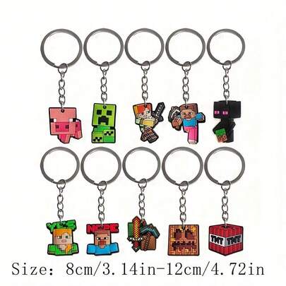 1/5/10pcs Minecraft Pixel Battle Pixel Grid Theme Birthday Party Gifts Soft PVC Keychains, Including Steve, Alex, Creeper Characters Keychains, Backpack Decor, Car Hanging Ornaments, Backpack Pendants, Suitable For Birthday, Holidays, Halloween, Christmas, Anniversary And Other Occasions