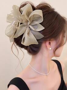 1pc Elegant Luxurious Fashion Delicate Black Bow Mesh Hair Clip, Suitable For Daily Wear Fashion Hair Accessories Beauty Claw Clips Elegant Hair Claw, Casual Fall Winter For Vacation Outfits Woman Summer Beach Vacay Hair Clips - milk coffee color - View 15