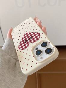 1pc Polka Dot Plaid Heart Bow Design Beige TPU Leather Texture Soft Phone Case Compatible With Apple 17, Air, 17Pro, 17ProMax, 16ProMax, 16E, 14/13, 12, 11 Pro Max, XS Max, X, XR, 8, 7, Plus, And Galaxy A06, A16, A55, A56, A17, S24FE, S25U, Suitable As Birthday Gift, For Girlfriend, Boyfriend Or Personal Use, Anti-Drop - Multicolor - View 8