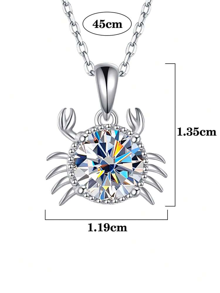 BLOVEMEE 1pc Luxury 925 Sterling Silver 1 Carat 6.5mm Moissanite Crab Pendant Necklace, Suitable For Women's Daily Wear, Valentine's Day, Mother's Day, Wedding Anniversary, Birthday, New Year, Party, Engagement Anniversary Jewelry Gift - Silver - View 4