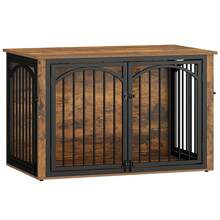 HEXCELEN Dog Crate Furniture, 100cm Dog Box For Home Use With 4 Doors, Modern Wooden Dog Crate, Side Table, For Medium To Large Dogs, Indoor Dog Crate, 100 X 60 X 63 Cm, Vintage Brown And Black - 鏽棕色 - 查看 9