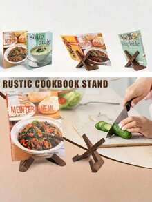 1 Pc Handmade Rustic Farmhouse Wooden Cookbook Stand Kitchen Counter Cabinet Recipe Holder Valentine's Day New Year Gift - Multicolor - View 3