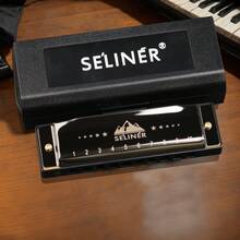 Selinger Blues Harmonica, 10 Hole Full Scale C Key Harmonica, Beginner Metal Gift - Black - View 7