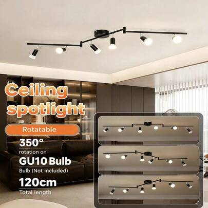 CANMEIJIA 1 đèn âm trần 6 bóng bằng sắt, kiểu dáng hiện đại, đế GU10, bóng đèn GU10 có thể thay thế, đầu đèn xoay được, màu đen/bạc, điện áp 110V, 220V, bao gồm bóng đèn, ánh sáng trắng lạnh 6500K, trắng trung tính 4000K, trắng ấm 3000K