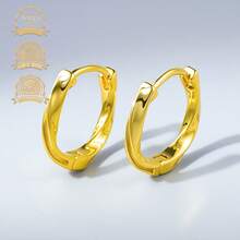 S925银黑色树脂圆形简约女士耳环 - 金色 - 查看 5