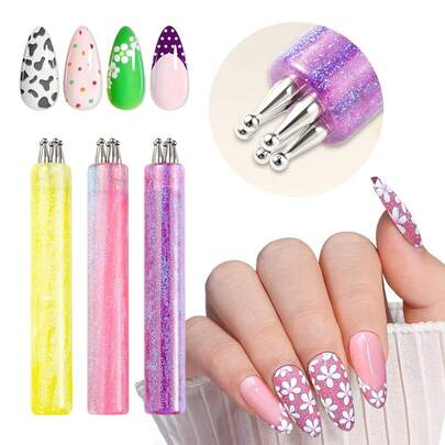 1pc Flower Tip Nail Art Pen - Stainless Steel Brush Head And Acrylic Pen Handle, Single Stroke Design, Professional Nail Art Tool For Nail Artists And Beginners, Quick Nail Art Tool