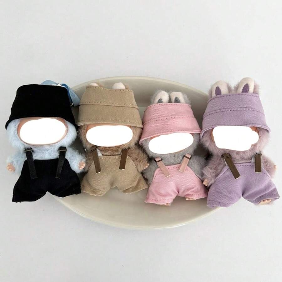 [Only Doll Clothes] BUBU Generation 4 Secret Code For Labubu Set: Overalls And Bucket Hat, Generation 4 Secret Code Doll Clothes, Generation 4 Blind Box Overalls And Bucket Hat Plastic Figurine Outfit - Multicolor - View 1