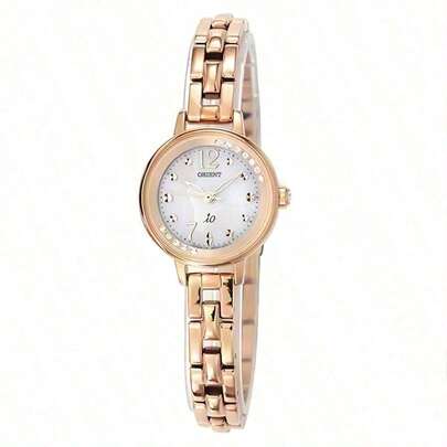 Orient Women's Luxury Rose Gold Stainless Steel Watch, Elegant White Dial Quartz Wristwatch With Calendar, Suitable For Office Work