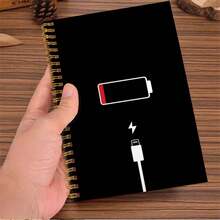 1pc Battery Empty A5 Spiral Notebook Black/White - A - View 5