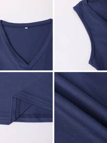 Áo tank top không tay cổ chữ V sâu ôm sát gợi cảm dành cho nữ của Vaiaye, áo thun tank top dệt kim màu trơn, trang phục thể thao nữ, trang phục lễ hội mùa xuân hè 2026, phù hợp cho mặc hàng ngày, đi làm, đi chơi. - Màu xanh hải quân - Xem 9