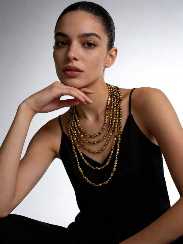 1 Set Elegant Multilayer Glass Beaded Necklace, Unique Design Charming Necklace Suitable For Women's Daily Wear, Festivals, Parties